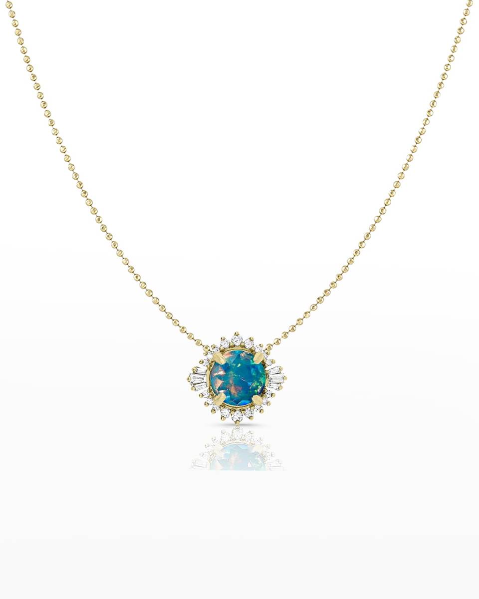 18k Yellow Gold Diamond and Opal Pendant Necklace